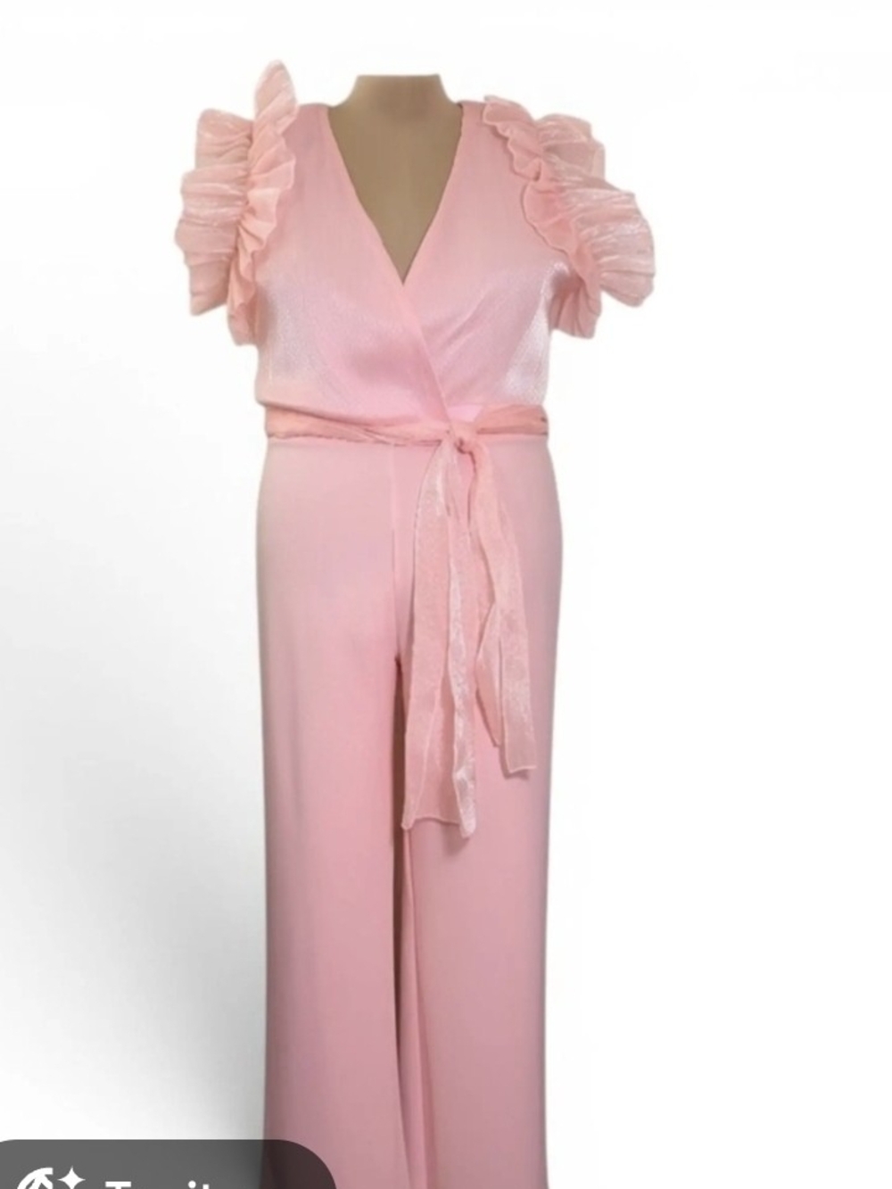 Ashley Stewart Pink Ruffle Belted Wrap Jumpsuit Size 30